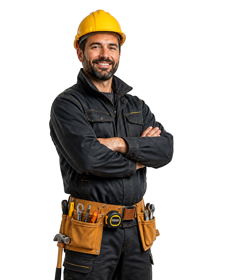 Mjeshtër profesionist me helmetë të verdhë